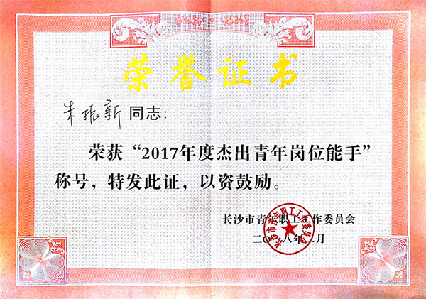 3868la银河总站智能朱振新荣获长沙市2017年度卓越青年岗位能手